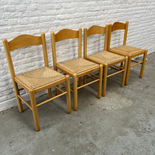 Set (4) Stoelen Hout, Papercord | Jaren ‘70