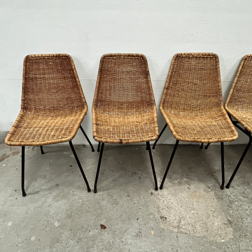 Set (7) eetkamerstoel rotan – Dirk van Sliedregt | jaren ‘60 - Afbeelding 3