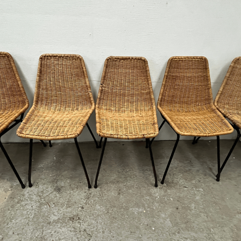 Set (7) eetkamerstoel rotan – Dirk van Sliedregt | jaren ‘60 - Afbeelding 4