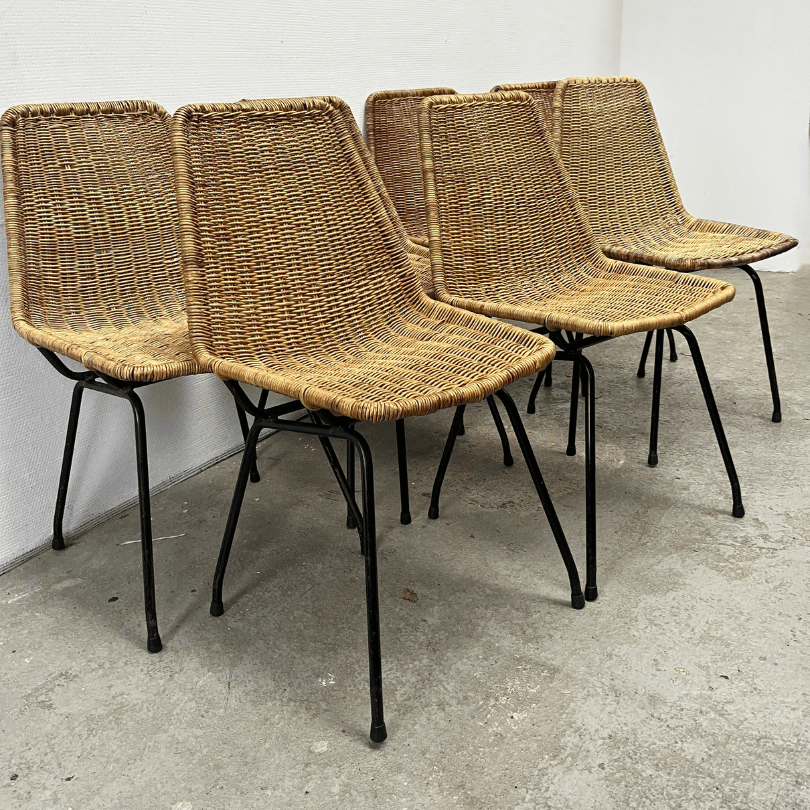 Set (7) eetkamerstoel rotan – Dirk van Sliedregt | jaren ‘60