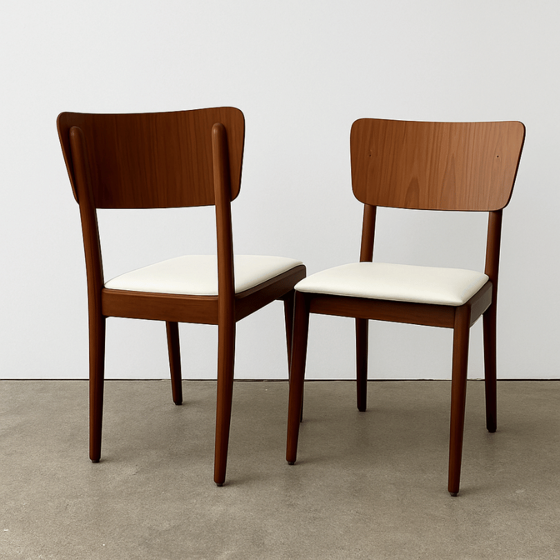 Set (2) eetkamerstoelen teak – wit skai | jaren ‘60 - Afbeelding 2