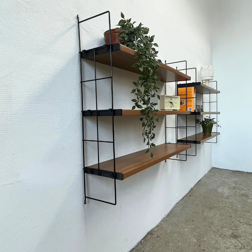 Wandrek– draadstaal & houtmotief *2 stuks* | jaren ‘60 - Afbeelding 2