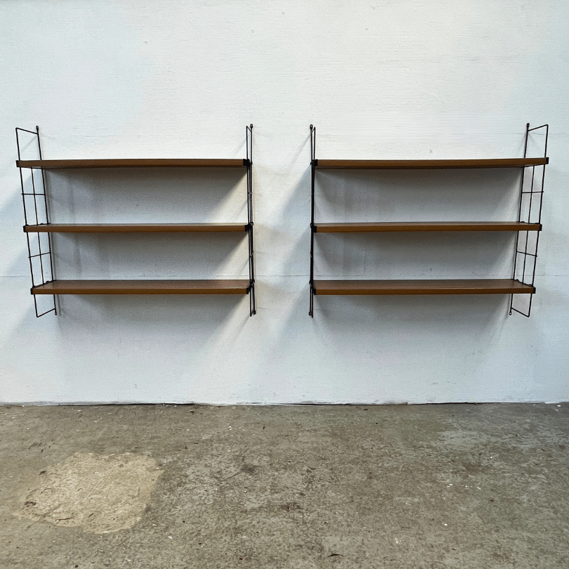 Wandrek– draadstaal & houtmotief *2 stuks* | jaren ‘60 - Afbeelding 3