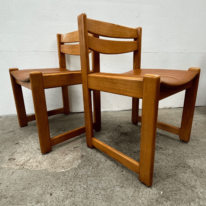 Set (4) stoelen, licht eiken – leer | jaren ‘70 - Afbeelding 3