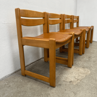 Set (4) stoelen, licht eiken – leer | jaren ‘70