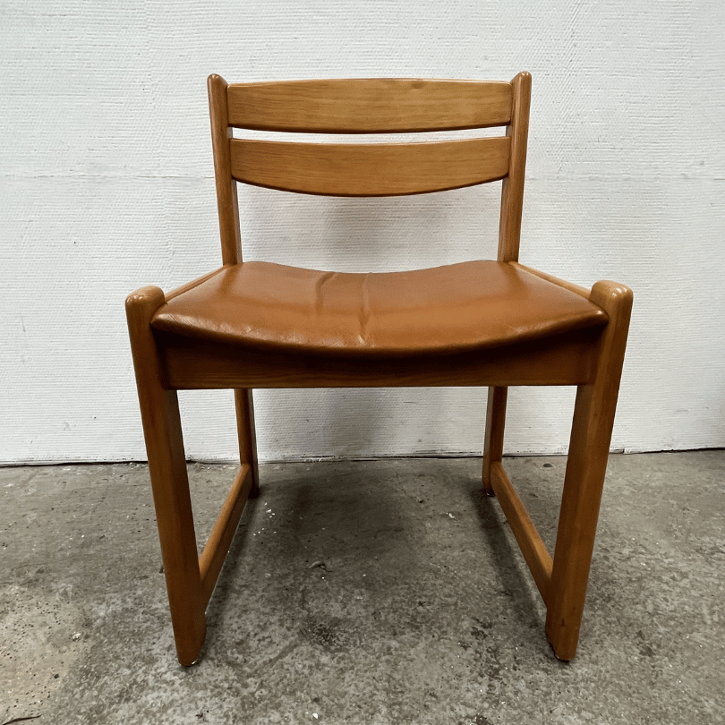 Set (4) stoelen, licht eiken – leer | jaren ‘70 - Afbeelding 4