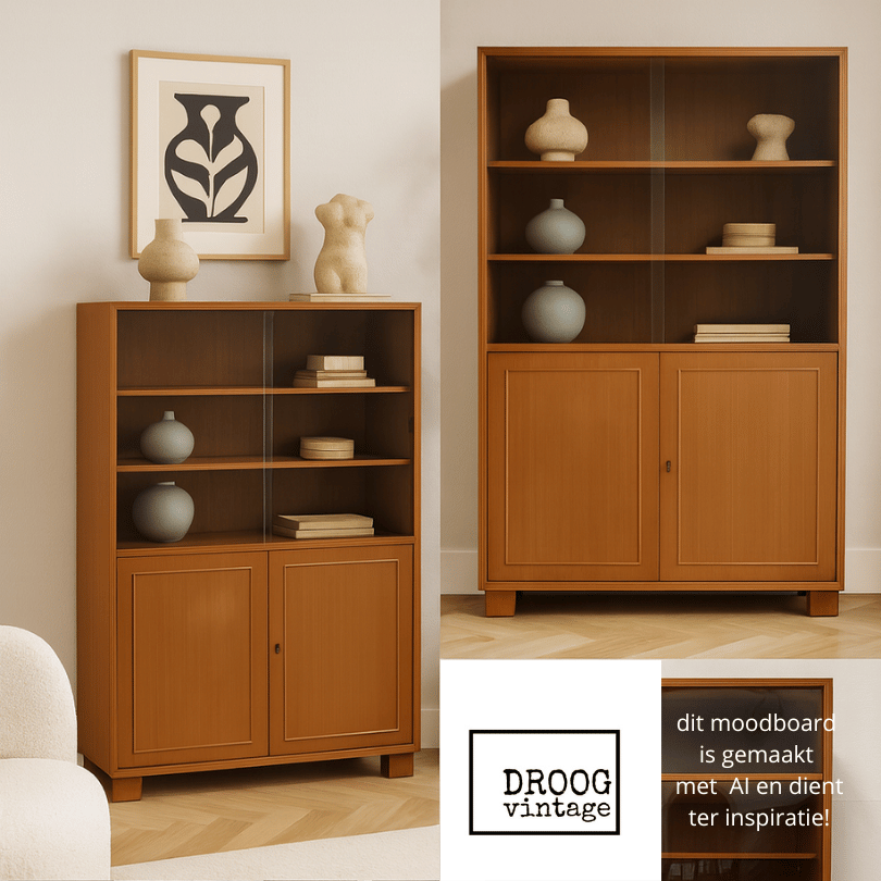 Hoge kast met 2 vitrines - hout | jaren ‘60 - Afbeelding 6