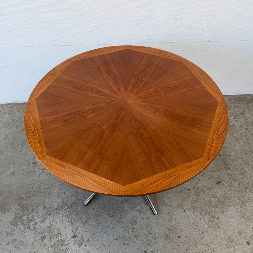 Eettafel rond, teak, chroom – verlengbaar | jaren ‘60 - Afbeelding 4