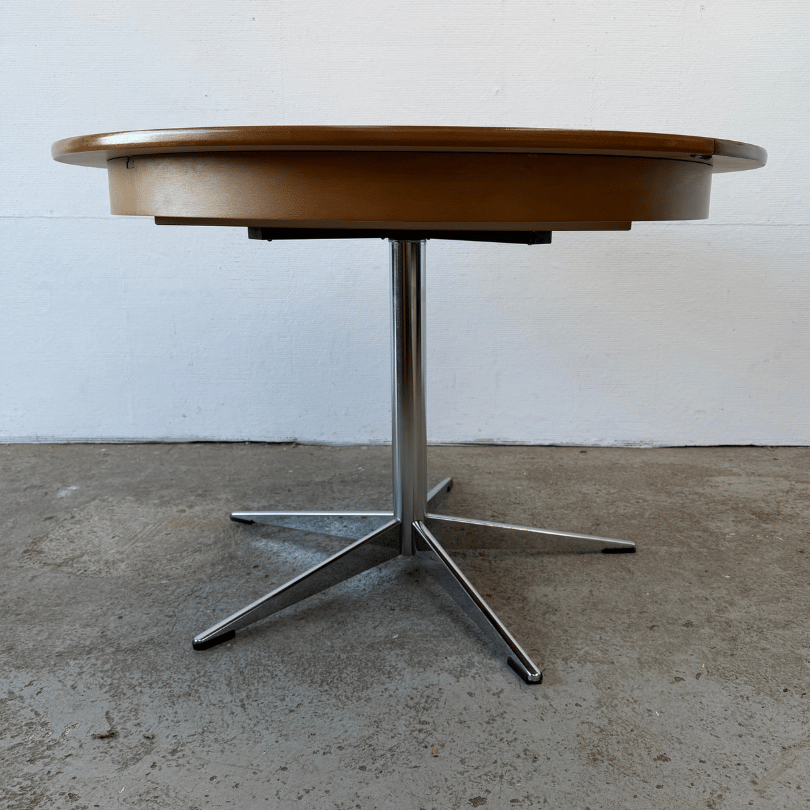 Eettafel rond, teak, chroom – verlengbaar | jaren ‘60 - Afbeelding 6