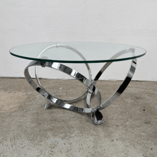 Salontafel rond – glas, chroom – K. Hesterberg | jaren ‘70