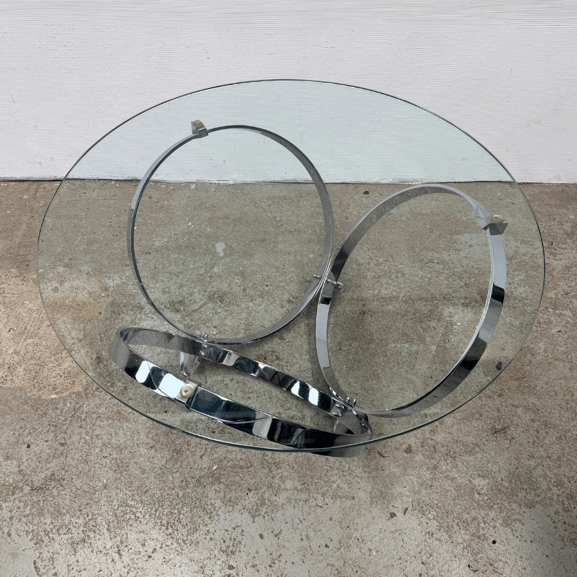 Salontafel rond – glas, chroom – K. Hesterberg | jaren ‘70 - Afbeelding 5