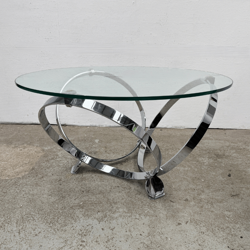 Salontafel rond – glas, chroom – K. Hesterberg | jaren ‘70