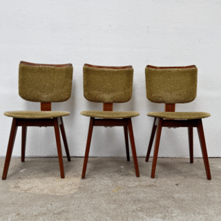 Set (3) eetkamerstoel teak, groene bekleding | jaren ‘50