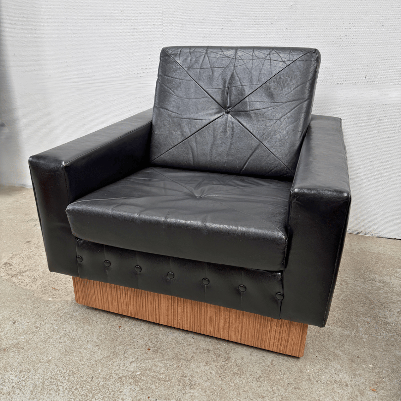 Fauteuil – zwart leer *2 stuks* | jaren ‘60 - Afbeelding 6
