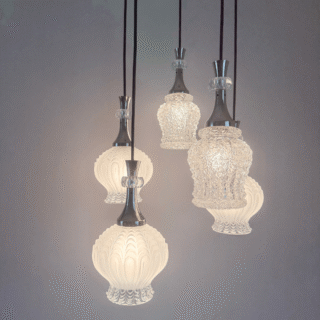 Cascade lamp met 5 glazen kappen | jaren ‘60