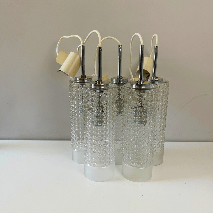 Hanglamp, bubbelglas cilinder – Peill &Putzler *5 stuks* | jaren ‘60 - Afbeelding 7