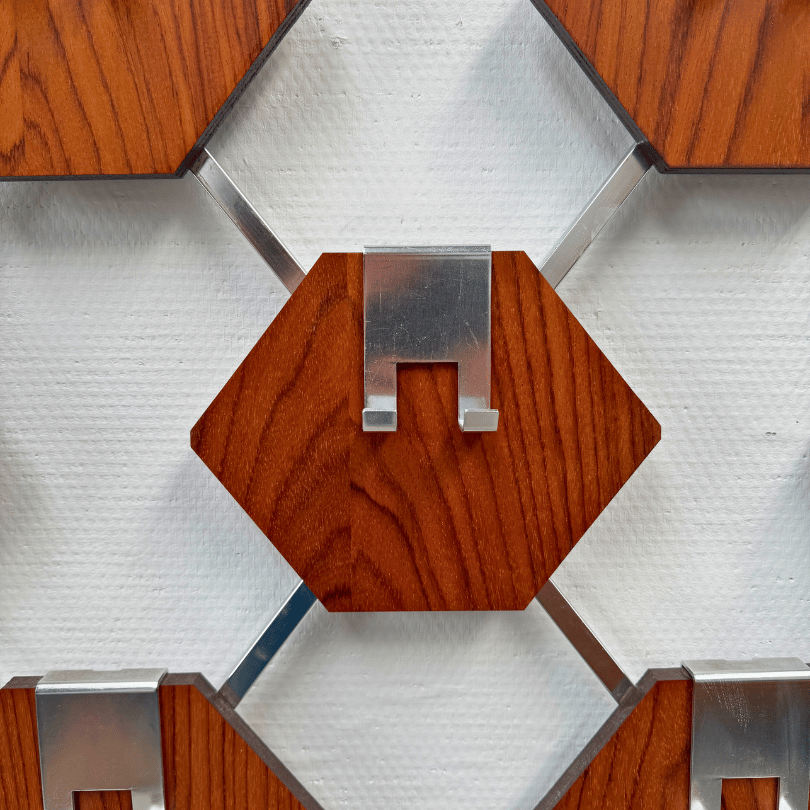 Wandkapstok hexagon, teak – chroom | jaren ‘70 - Afbeelding 2