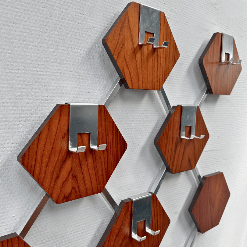 Wandkapstok hexagon, teak – chroom | jaren ‘70 - Afbeelding 3
