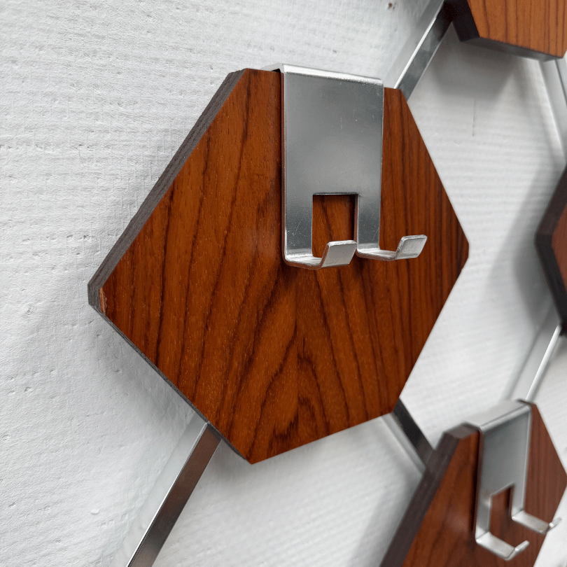 Wandkapstok hexagon, teak – chroom | jaren ‘70 - Afbeelding 4
