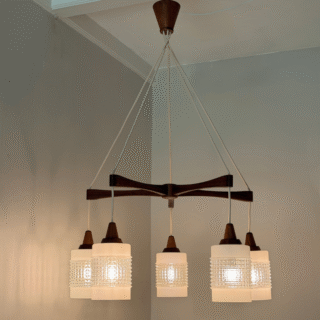 Kroonluchter – teak, glas | jaren ‘60