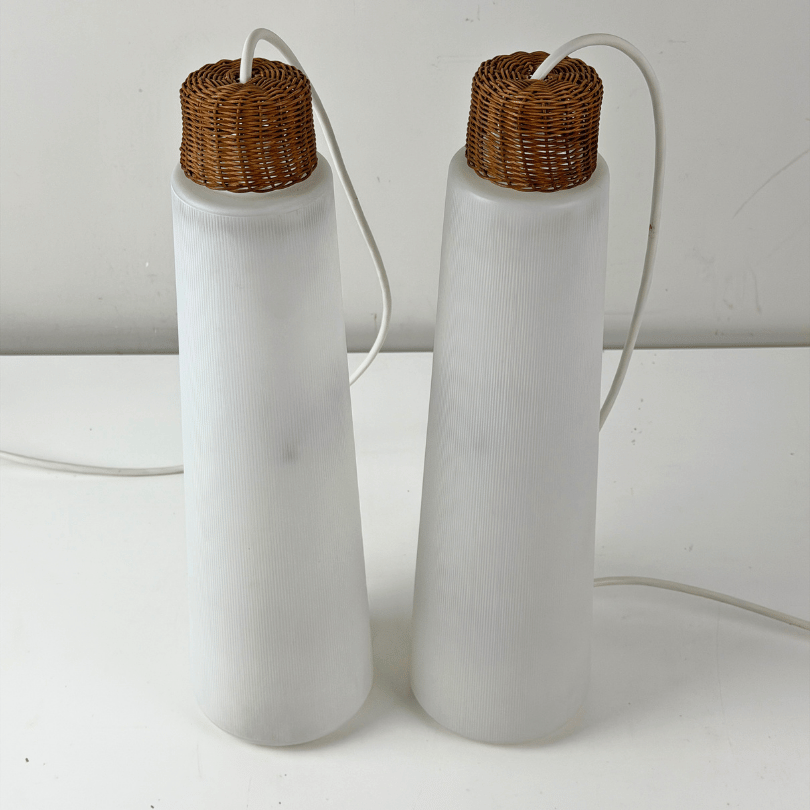 Hanglamp opaal glas – riet *2 stuks*| jaren ‘60 - Afbeelding 7