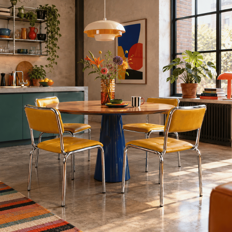 Set (4) chromen stoelen – skai geel | jaren ‘70 - Afbeelding 6