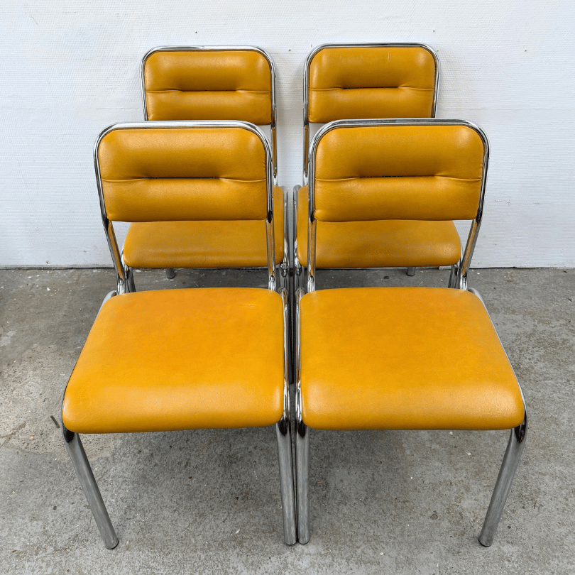 Set (4) chromen stoelen – skai geel | jaren ‘70 - Afbeelding 2