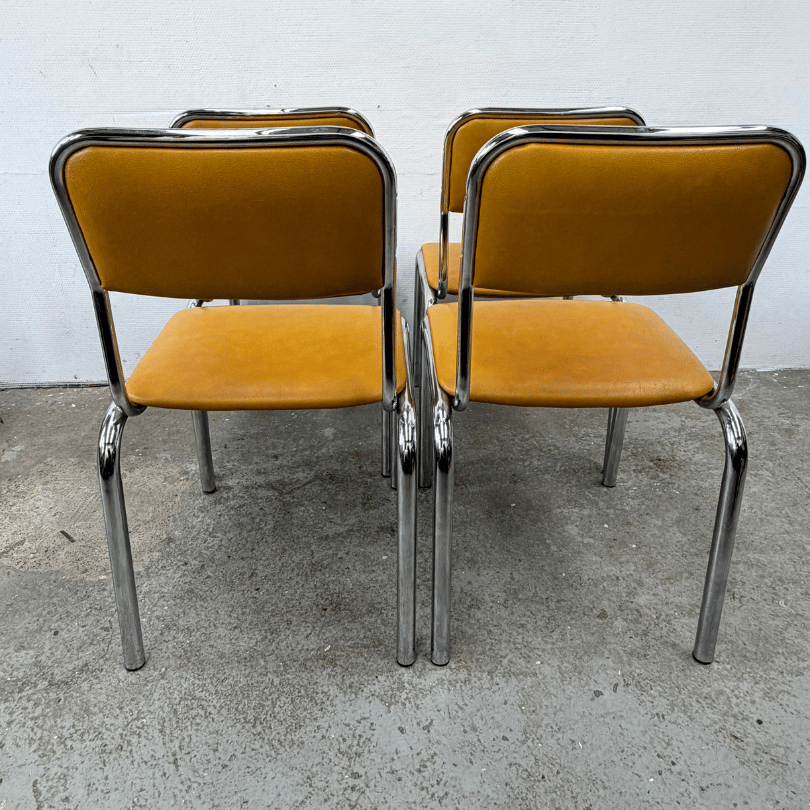Set (4) chromen stoelen – skai geel | jaren ‘70 - Afbeelding 4
