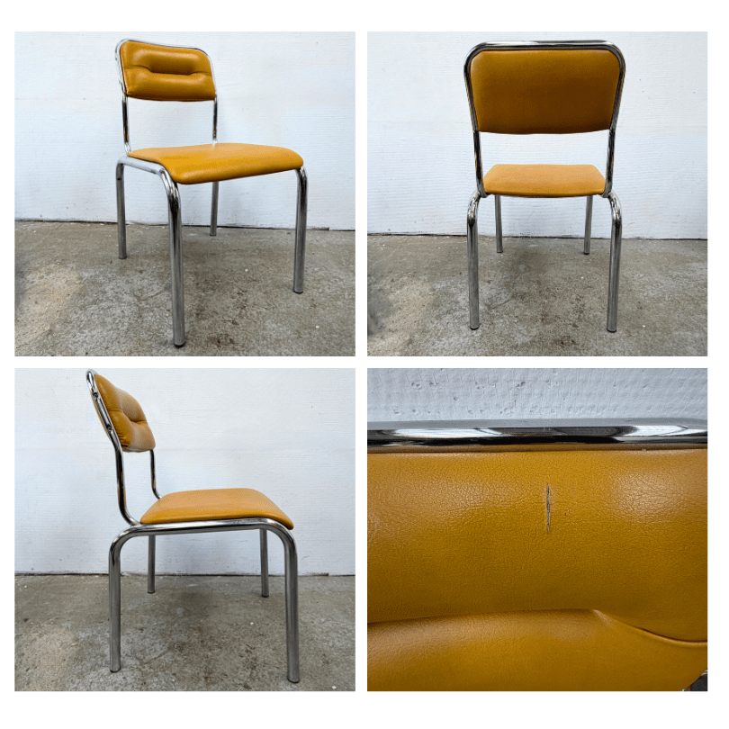 Set (4) chromen stoelen – skai geel | jaren ‘70 - Afbeelding 5