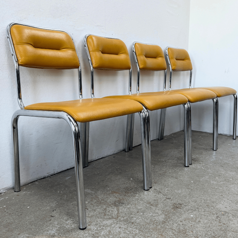 Set (4) chromen stoelen – skai geel | jaren ‘70