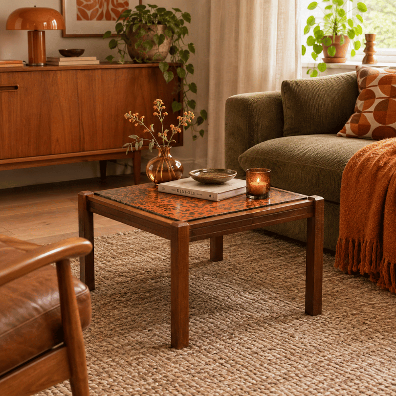 Salontafel – keramiek blad, oranje | jaren ‘60 - Afbeelding 6